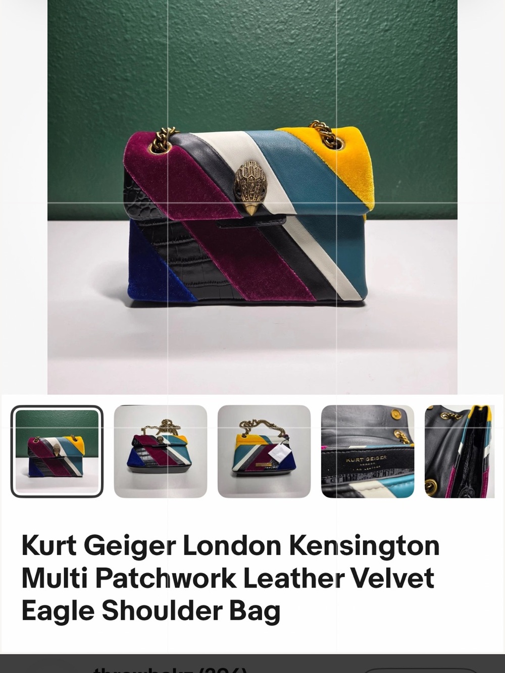 Kurt Geiger Multi-Color Patchwork Leather & Velvet Chain Shoulder Bag